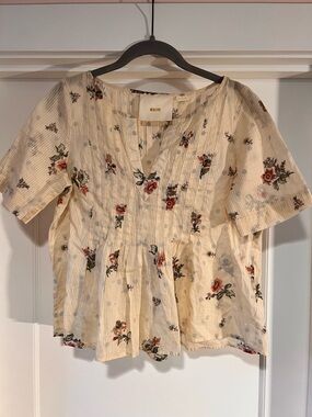 Maeve Cream Floral Short-Sleeve Top